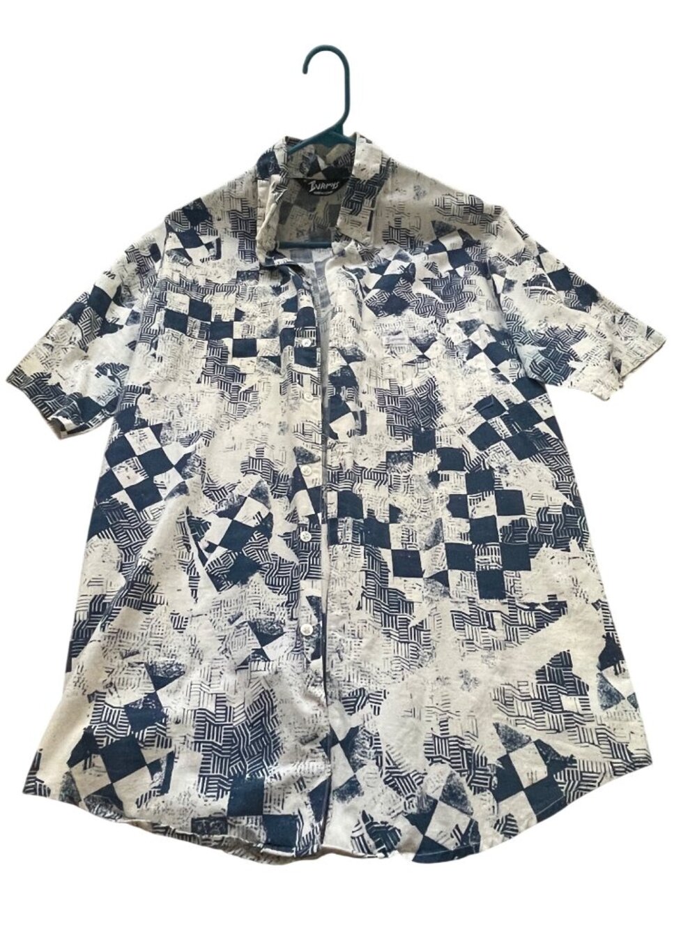 Vintage Burmys Wind And Sea Mens Short Sleeve Button-Up Shirt Blue & White Abstr